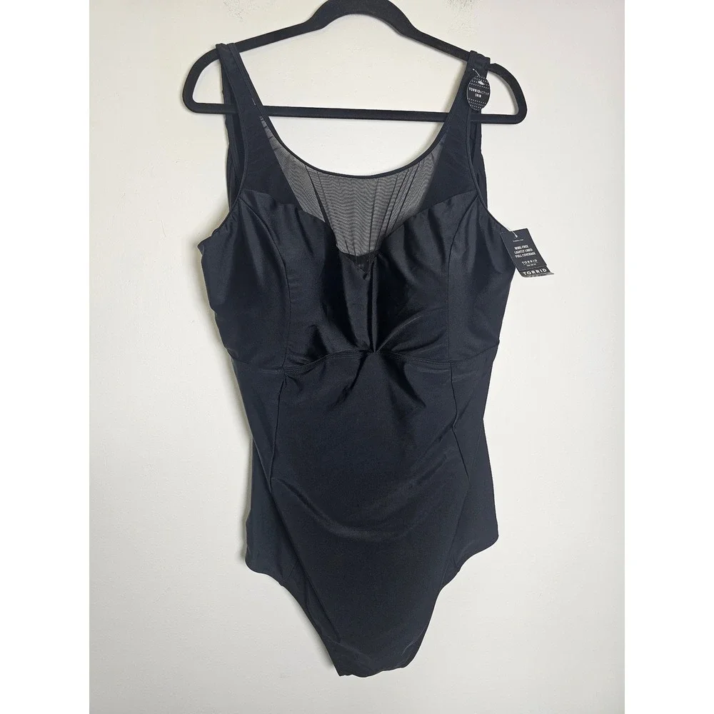 [Goth/Chic] Torrid Mesh High Neck One Piece Swimsuit Womens 5 5X 28 Black Ruched